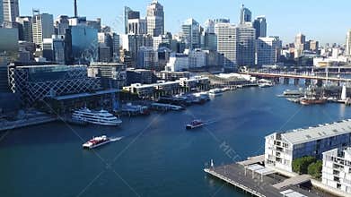 Aerial footage of Darling Harbour Sydney