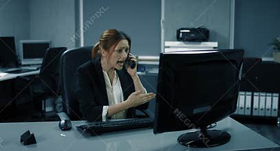 4K: A young female manager is analyzing a report and found a big mistake inside.