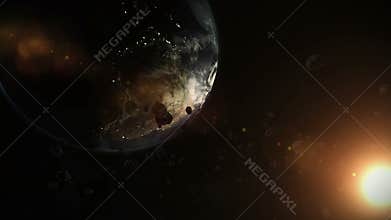 Earth and asteroids in space
