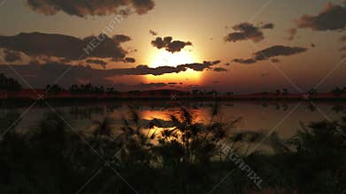 sunset over oasis in Africa 4k