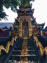 Gold Color Hindu Balinese Ethnic Temple Front Gate Style At Patemon Village