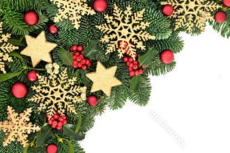 Christmas Border with Bauble Decorations & Greenery