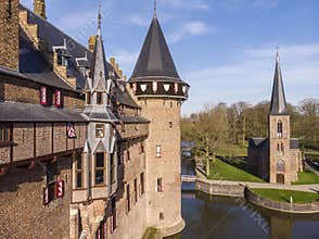 Aerial bird Eye view of De Haar castle, Netherlands
