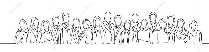 Group of people continuous one line vector drawing. Family, friends hand drawn characters. Crowd standing at concert, meeting.