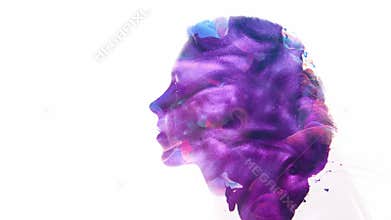 Surreal portrait colorful paint swirl woman head