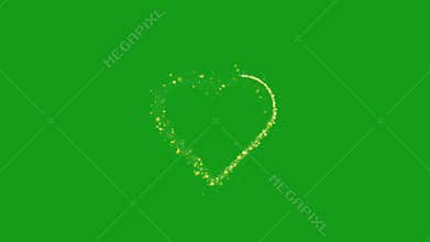 Shining particles in the shape of heart with green screen background