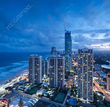 View over the modern city at dusk