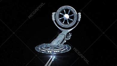 Spaceship deploying a Lightsaber travel device