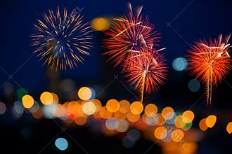 Fireworks Stock Image and Blurred Ferris Wheel