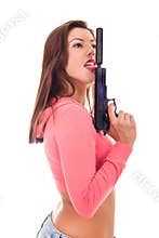 Woman licking gun