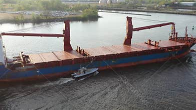 Aerial View of River Pilot Boarding a Cargo Ship from the Pilot Boat Delaware River Philadelphia