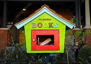 Little Free libruary box with books.  outdoor