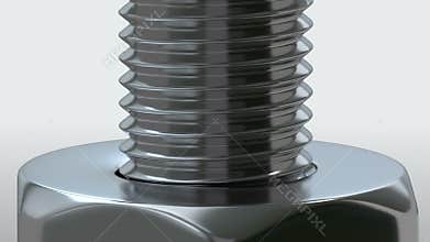 Macro shot of rotating screw and nut.