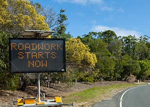 Roadworks start now portable LED sign