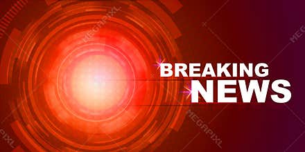 Shiny globe and BREAKING NEWS inscription on red gradient background, illustration