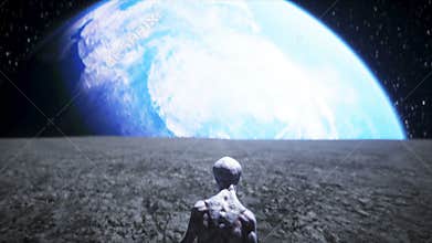 Alien on the moon. Ufo concept. 3d rendering.