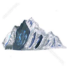 Beautiful mountain nature landscape isolated on white background. Watercolor gouche hand drawn illustration in realistic style.