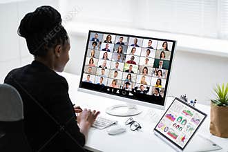 Watching Video Conference Business Webinar