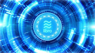 Libra cryptocurrency sign in digital cyberspace. Network and Internet marketing, Money Exchange motion technology background