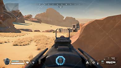 Fake Sci-Fi First Person Shooter. 3D Game with hud