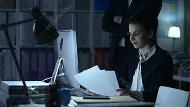 Boss waking up a lazy employee