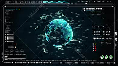 Hi-Tech futuristic user interface head up display screen with digital data and information display and technology network