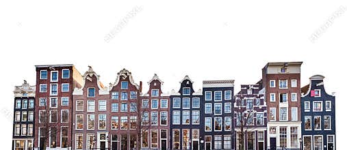 Typical canal houses in Amsterdam  Netherlands isolated on white background
