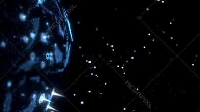 Wireless internet data wifi connectivity by a global system of telecommunication satellites in 3D rendering concept