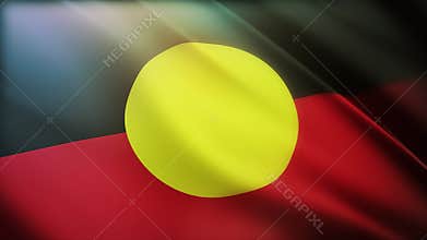 4k Australia ABORIGINES Aboriginal flag seamless slow waving in wind background.