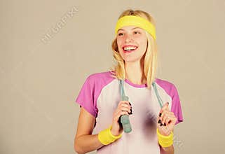 Get ready summer body. Slim down. Weight loss concept. Find time to workout. Woman workout with jumping rope. Workout