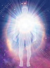Man universe, meditation, healing, human body energy beams
