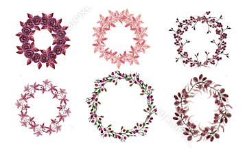 Floral wreath.Round borders made of hand drawn herbs and flowers
