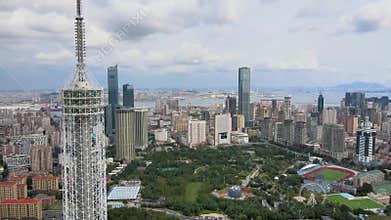 Aerial shot of dalian city center