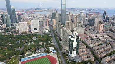 Aerial shot of dalian city center