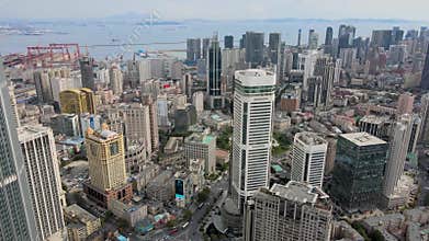 Aerial shot of dalian city center