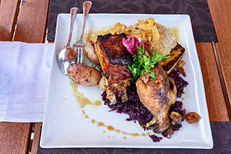 Martini Saint Martin day food meat platter with goose bbq ribs and cabbage