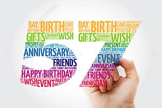 Happy 57th birthday word cloud with marker, collage concept