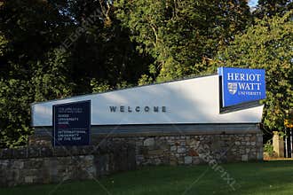 Welcome Sign at the Entrance to Heriot Watt University