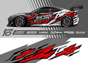Car wrap decal graphic design. Abstract stripe racing background designs. Full vector Eps 10