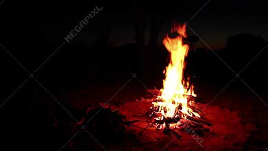 Outdoor wood campfire burning