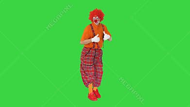 Colorful funny clown walking and dancing on a Green Screen, Chroma Key.