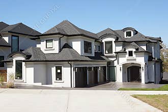 Beautiful New Luxury Home House Gray Stucco Exterior