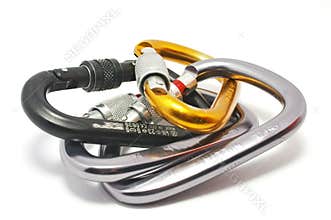 Carabiners for climbing, isolated on white background