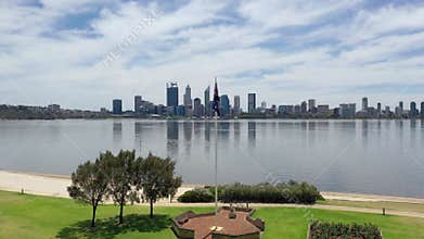 Aerial footage of the city of Perth from Sir James Mitchell Park in Western Australia in Australia