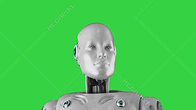Female cyborg on green screen