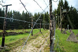 Part of the fence on borders with barbed wires