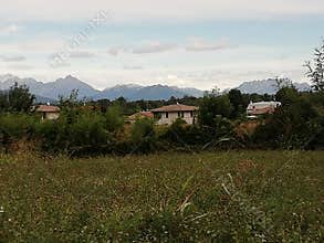 Farmlands near the alps  and  landscape environment   in italy