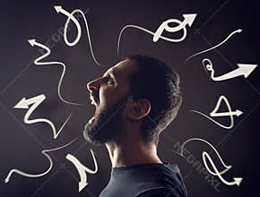 Man is stressed and screams due to confusion to find the right way