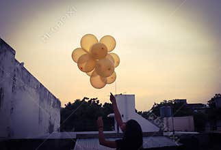 Balloons sky happiness human hands blue natural