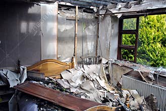 Destroyed home after a fire